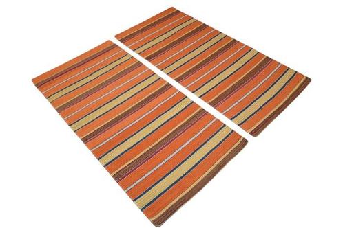 Oranje gestreepte set (2x) - Kelim - 135 cm - 70 cm -, Huis en Inrichting, Stoffering | Tapijten en Kleden