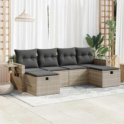 vidaXL 6-delige Loungeset met kussens poly rattan lichtgrijs, Tuin en Terras, Tuinsets en Loungesets, Loungeset, Nieuw, Rotan