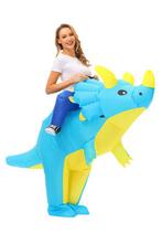 KIMU® Opblaas Kostuum Triceratops Blauw Opblaasbaar Pak Dino, Carnaval, Nieuw, Overige maten, Ophalen of Verzenden