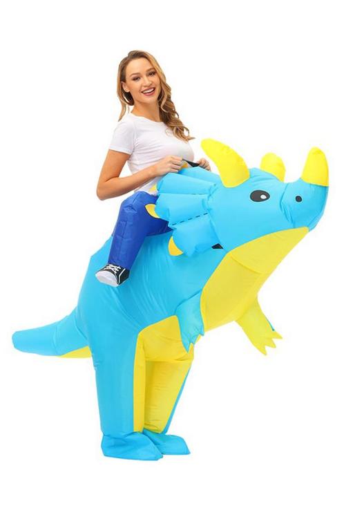 KIMU® Opblaas Kostuum Triceratops Blauw Opblaasbaar Pak Dino, Kleding | Heren, Carnavalskleding en Feestkleding, Kleding, Nieuw