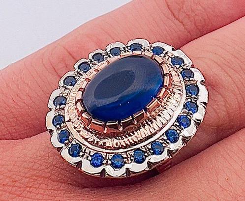 Zonder Minimumprijs - Ring - 9 kt. Roségoud, Zilver Saffier, Sieraden, Tassen en Uiterlijk, Ringen
