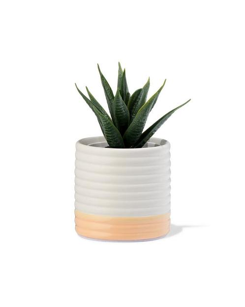 HEMA Bloempot 7.1x7x9.9cm keramiek ribbel crème, Huis en Inrichting, Kamerplanten, Verzenden