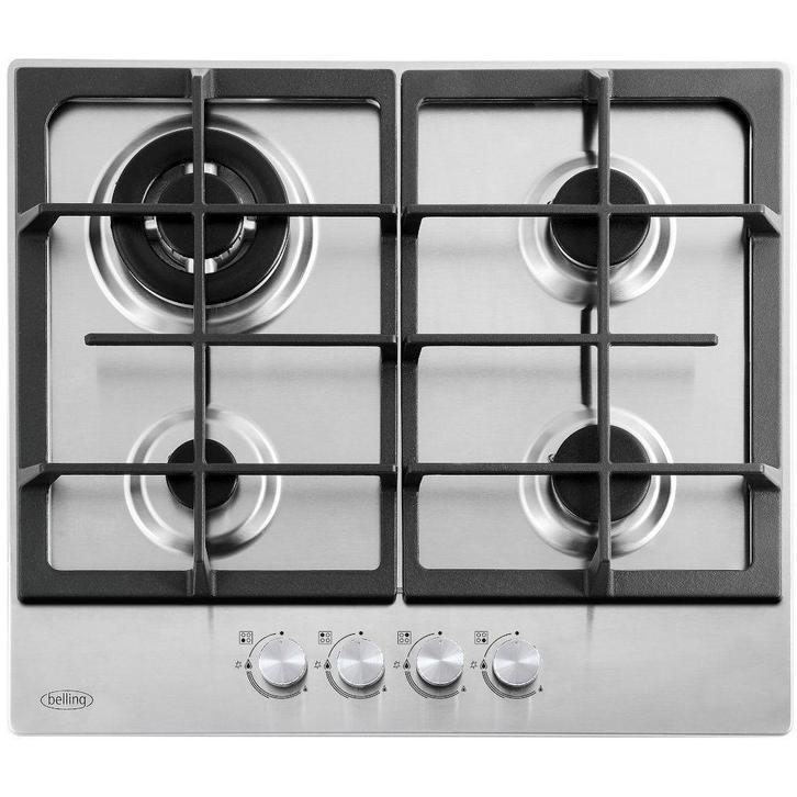 Belling GHU603CI Gaskookplaat 60 cm roestvrijstaal, Witgoed en Apparatuur, Kookplaten, Inbouw, Gas, Nieuw, 4 kookzones, Ophalen of Verzenden