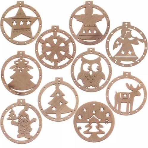 Ruhhy Houten kerstballen - Bruin/Beige - 10 stuks, Diversen, Kerst, Nieuw, Ophalen of Verzenden