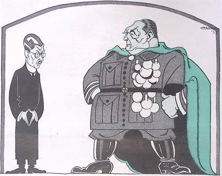 Göring spreekt Schuschnigg over fascisme op spotprent, Antiek en Kunst, Kunst | Litho's en Zeefdrukken, Verzenden