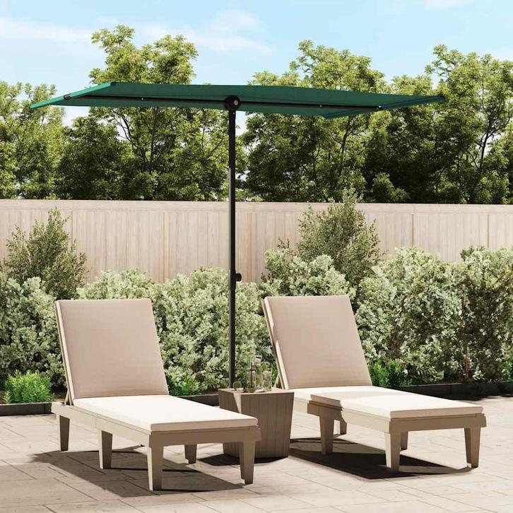 vidaXL Parasol met aluminium paal 2x1,5 m groen, Tuin en Terras, Parasols, Nieuw, 2 tot 3 meter, Verzenden