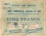 France Komitat 59 Douai Bon De 5 Francs 30/08/1914 D3, Verzenden