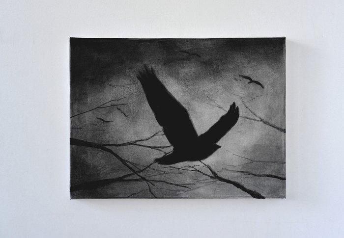 Matthieu van Riel - Flying Bird, Evening, Antiek en Kunst, Kunst | Schilderijen | Modern