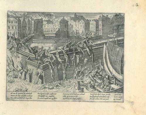 Historische prent van Antwerp, Antiek en Kunst, Kunst | Etsen en Gravures