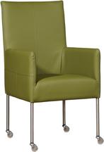Groene leren moderne eetkamerstoel - poot rond rvs met wiel, Nieuw, Leer, Ophalen of Verzenden, Eén