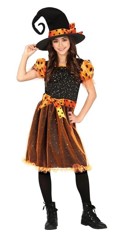 Heks Halloween Kostuum Meisje Oranje, Hobby en Vrije tijd, Feestartikelen, Nieuw, Verzenden
