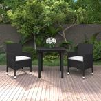 vidaXL 3-delige Tuinset met kussens poly rattan en glas, 2 zitplaatsen, Nieuw, Tuinset, Verzenden