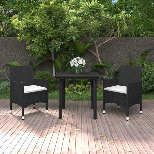 vidaXL 3-delige Tuinset met kussens poly rattan en glas, Tuin en Terras, Tuinsets en Loungesets, Tuinset, Nieuw, 2 zitplaatsen