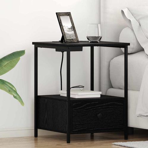 vidaXL Nachtkastje met Oplaadstation met lade Zwart eiken, Huis en Inrichting, Slaapkamer | Nachtkastjes, Nieuw, Minder dan 45 cm