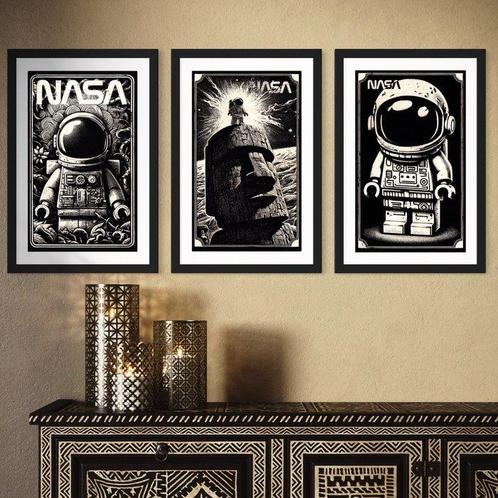 Æ (XX-XXI) - 3 x mixed media artworks - Lego Space - Signed,, Kinderen en Baby's, Speelgoed | Duplo en Lego