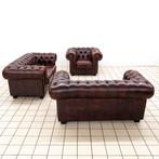 Donkerrode Chesterfield Set Zitbanken en Fauteuil, Ophalen, Zo goed als nieuw