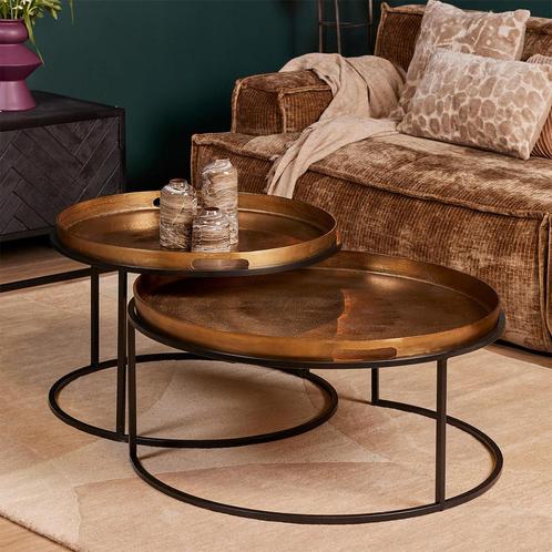 *WOONWINKEL* Starfurn Puck Ronde Salontafel Set Goud Alumini, Huis en Inrichting, Tafels | Salontafels, Nieuw, Verzenden