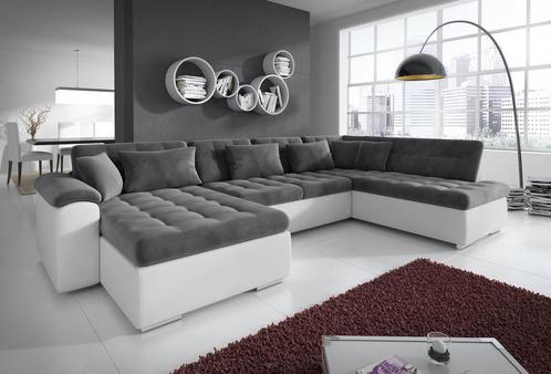 Hoekbank Nicoreta - Grijs - Wit - Links - velvet - Leer, Huis en Inrichting, Banken | Bankstellen, 300 cm of meer, 150 cm of meer