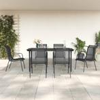 vidaXL 7-delige Tuinset textileen en staal zwart, Verzenden, 6 zitplaatsen, Nieuw, Rvs