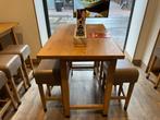 Hutten Houten Tafel met Leren Krukken- Vapiano, Ophalen of Verzenden, Gebruikt, Meubilair