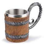 Viking Biermok Houten Vat Stijl RVS Dubbelwandige Mok, Verzenden, Nieuw