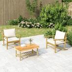 vidaXL 3-delige Loungeset met kussens bamboe crèmewit, Tuin en Terras, Verzenden, Nieuw, Hout, Loungeset