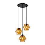 Retro hanglamp zwart met oranje glas 3-lichts - Denise, Huis en Inrichting, Lampen | Hanglampen, Nieuw, Glas, Retro, 75 cm of meer