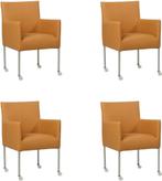 Set van 4 Lichtcognac leren moderne kuipstoel - poot rond rv, Overige kleuren, Nieuw, Leer, Ophalen of Verzenden