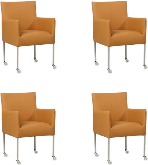 Set van 4 Lichtcognac leren moderne kuipstoel - poot rond rv, Huis en Inrichting, Stoelen, Vier, Overige kleuren, Nieuw, Leer