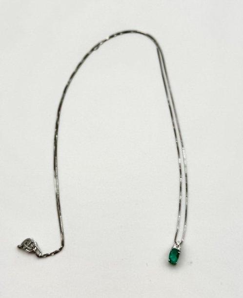 Halsketting - 18 karaat Witgoud Smaragd - Diamant, Sieraden, Tassen en Uiterlijk, Kettingen