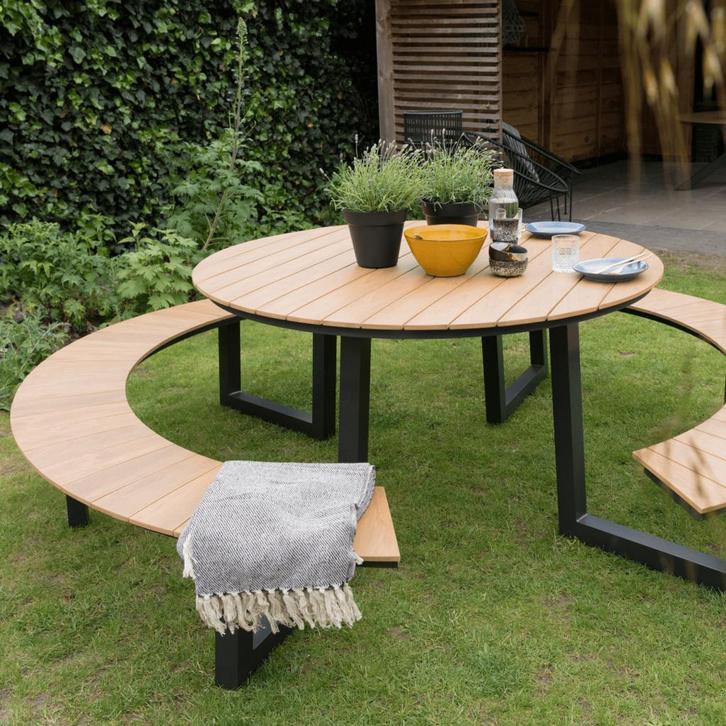 Arezzo picknickset rond polywood teaklook, Huis en Inrichting, Stoelen, Nieuw, Ophalen of Verzenden