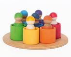 Grimms - 7 houten regenboogpopjes in bakjes, Nieuw