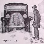 Spotprent over een werkloze die jaloers is op een auto, Antiek en Kunst, Verzenden