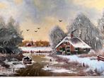 Betoverend Winterlandschapsschilderij met Dikke Bruine Lijst, Antiek en Kunst, Kunst | Schilderijen | Klassiek, Ophalen of Verzenden