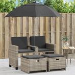 vidaXL Tuinbank 2-zits parasol en voetenbanken poly rattan, Tuin en Terras, Verzenden, Nieuw, Rotan