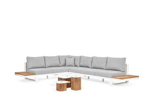 Suns Savona Sunproof hoekbank soft grey/wit met platforms |, Tuin en Terras, Tuinsets en Loungesets, Ophalen of Verzenden