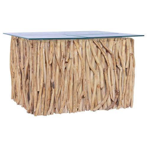 vidaXL Salontafel met glazen blad 66x66x40 cm massief, Huis en Inrichting, Tafels | Salontafels, 50 tot 100 cm, Nieuw, Teakhout