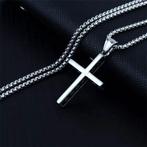 Lange heren ketting Cross zilverkleurig met kleine kruisjes, Verzenden, Nieuw, Zilver, Overige materialen
