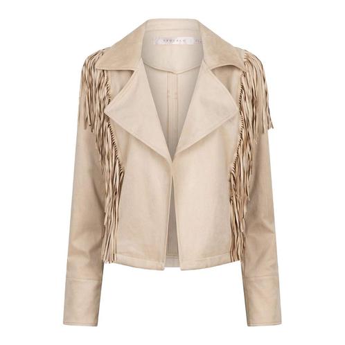 EsQualo • beige jasje met franjes • 36, Kleding | Dames, Truien en Vesten, Beige, Nieuw, Maat 36 (S), Verzenden