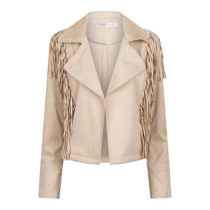 EsQualo • beige jasje met franjes • 36, Kleding | Dames, Truien en Vesten, Beige, Nieuw, Maat 36 (S), Verzenden