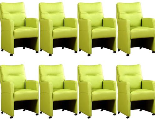Set van 8 Felgroene leren landelijke eetkamerfauteuils - Tol, Huis en Inrichting, Stoelen, Vijf, Zes of meer stoelen, Overige kleuren