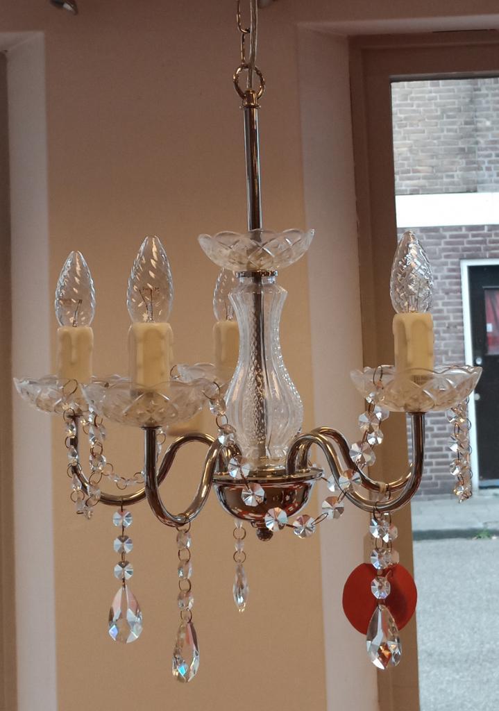 Kleine Kroonluchter met 5 lampjes, Huis en Inrichting, Lampen | Kroonluchters, Nieuw, Glas, Overige materialen