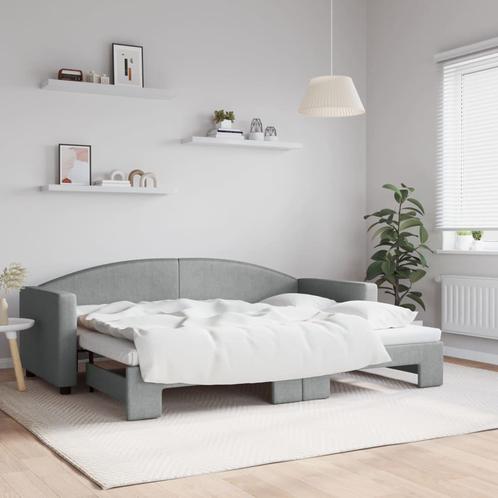 vidaXL Slaapbank met onderschuifbed 80x200 cm stof, Huis en Inrichting, Slaapkamer | Bedden, 80 cm, 200 cm, Grijs, Eenpersoons