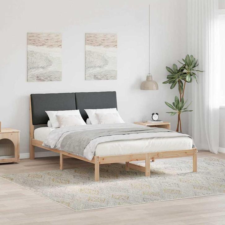 vidaXL Bedframe Bruin en donkergrijs 140 x 190 cm Massief, Huis en Inrichting, Slaapkamer | Bedden, Bruin, Nieuw, Hout, Verzenden