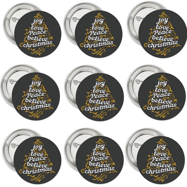 Button of magneet Joy, Love, Peace, Believe, Christmas, Hobby en Vrije tijd, Feestartikelen, Kerst of Sinterklaas, Nieuw, Versiering