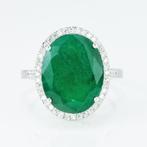 Ring Platina -  7.99ct. tw. Smaragd - Diamant - Kleine