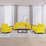 vidaXL 3-delige Loungeset met kussens stof lichtgeel, Huis en Inrichting, Verzenden, Nieuw, Vierpersoons of meer, Stof