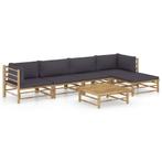 vidaXL 6-delige Loungeset met donkergrijze kussens bamboe, Verzenden, Nieuw, Hout, Loungeset