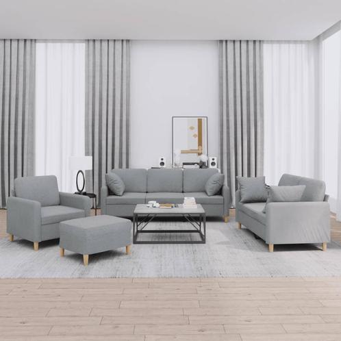 vidaXL 4-delige Loungeset met kussens stof lichtgrijs, Huis en Inrichting, Banken | Bankstellen, Nieuw, Stof, Vierpersoons of meer