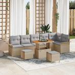 vidaXL Tuinbankenset met kussen 9 pcs Beige poly rattan, Tuin en Terras, Verzenden, Nieuw, Rotan